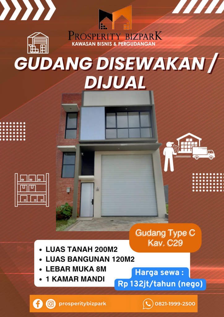 Gudang disewakan / Dijual ProBiz kavling C29